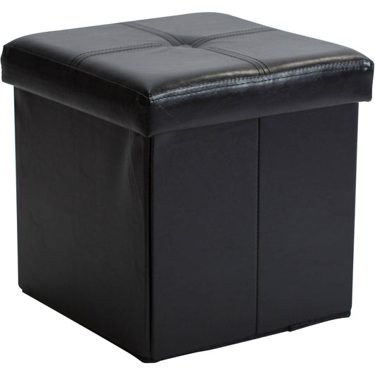 Simplify Faux Leather Cube Storage Ottoman, Black