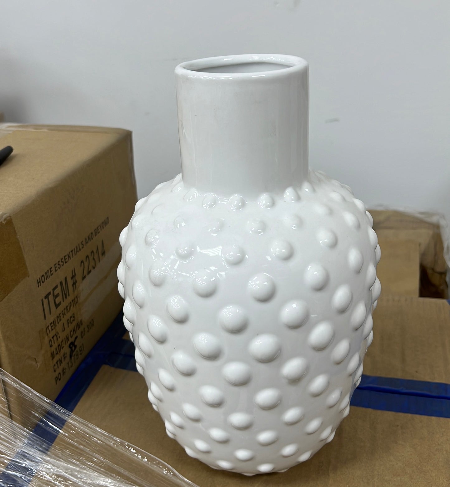 10.5"H WHITE HOBNAIL VASE