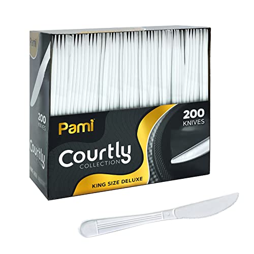 PAMI Heavy Weight Disposable Plastic Knives [200-Pack] - Bulk King Size Deluxe White