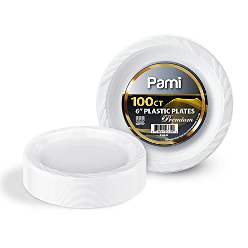 PAMI Premium Disposable Plastic Plates | Pack of 100 | White | Heavy-Duty | 6 Inches