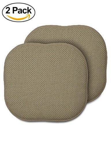 Set of 2 Memory Foam Chair Pads Linen Tan