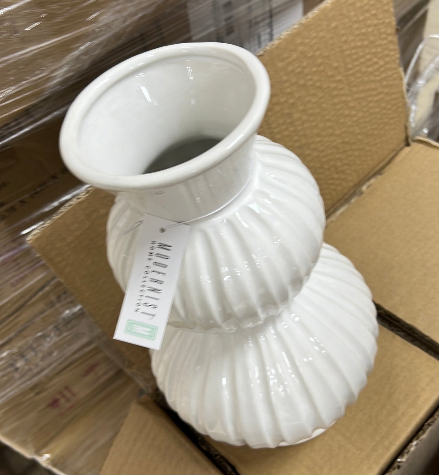 12"H WHITE CERAMIC VASE