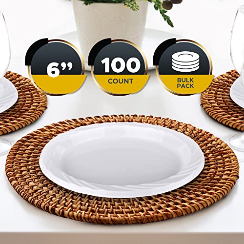 PAMI Premium Disposable Plastic Plates | Pack of 100 | White | Heavy-Duty | 6 Inches