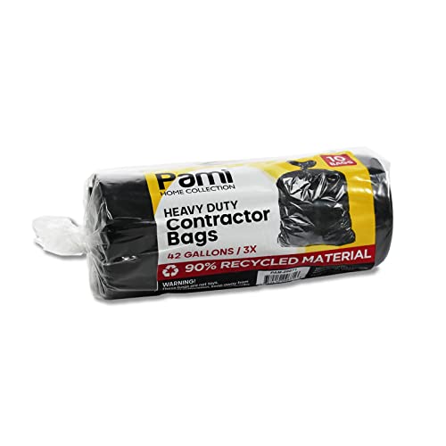 PAMI Heavy-Duty Contractor Bags [Pack of 10] - 42 Gallon Large Black Trash Bags