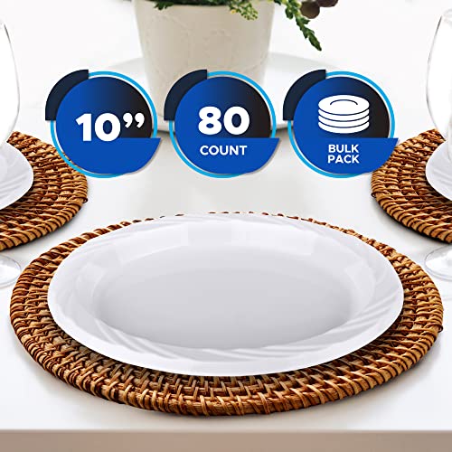 PAMI Premium Disposable Plastic Plates [Pack of 80] - 10” White Party Plates