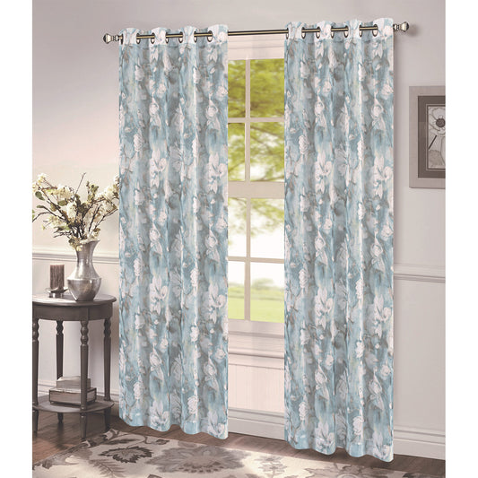 Maisie Floral Printed Sheer Grommet Window Panel Blue 54x84 Inches