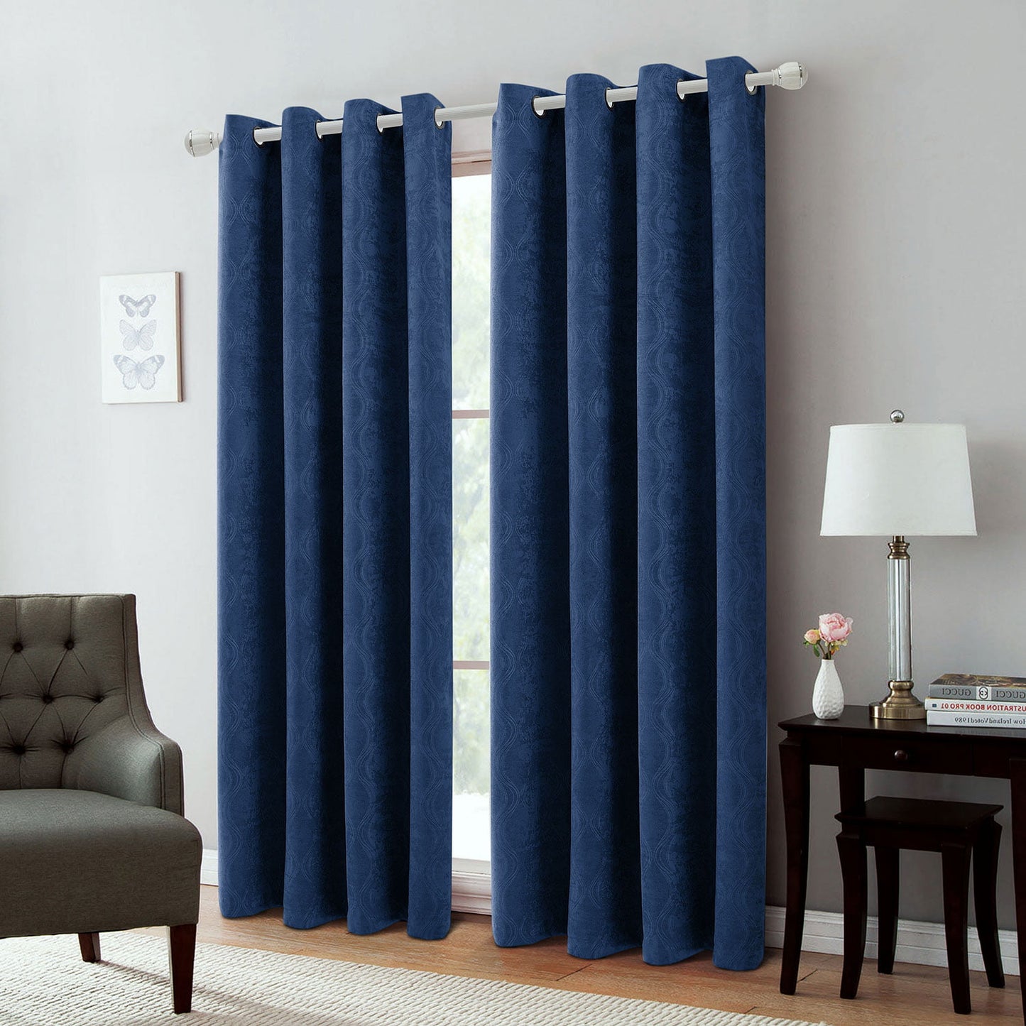 Andy Ogee Room Darkening Curtain Grommet Window Panel Navy 54x84 Inches