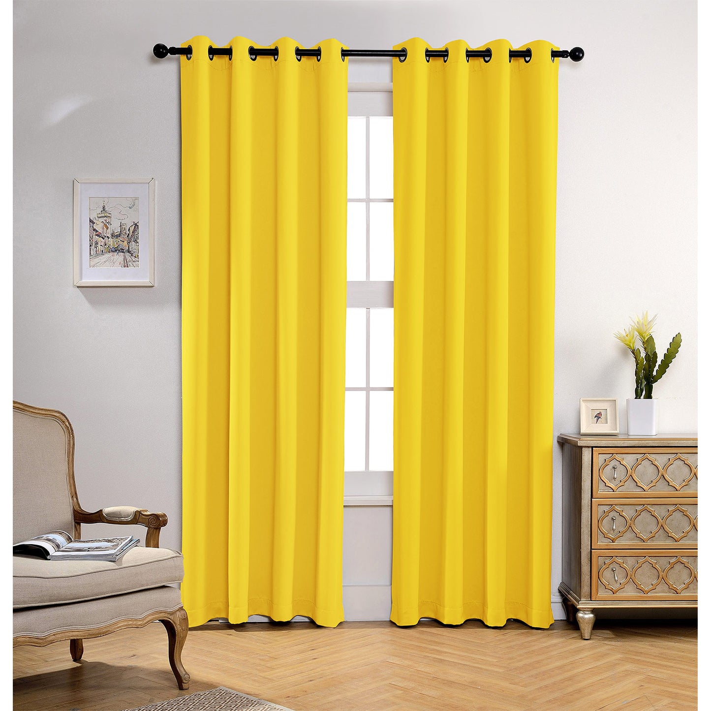 Jeannie Room Darkening Grommet Window Panel Yellow 54x95 Inches