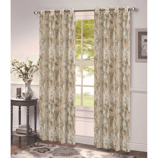 Maisie Floral Printed Sheer Grommet Window Panel Taupe 54x84 Inches