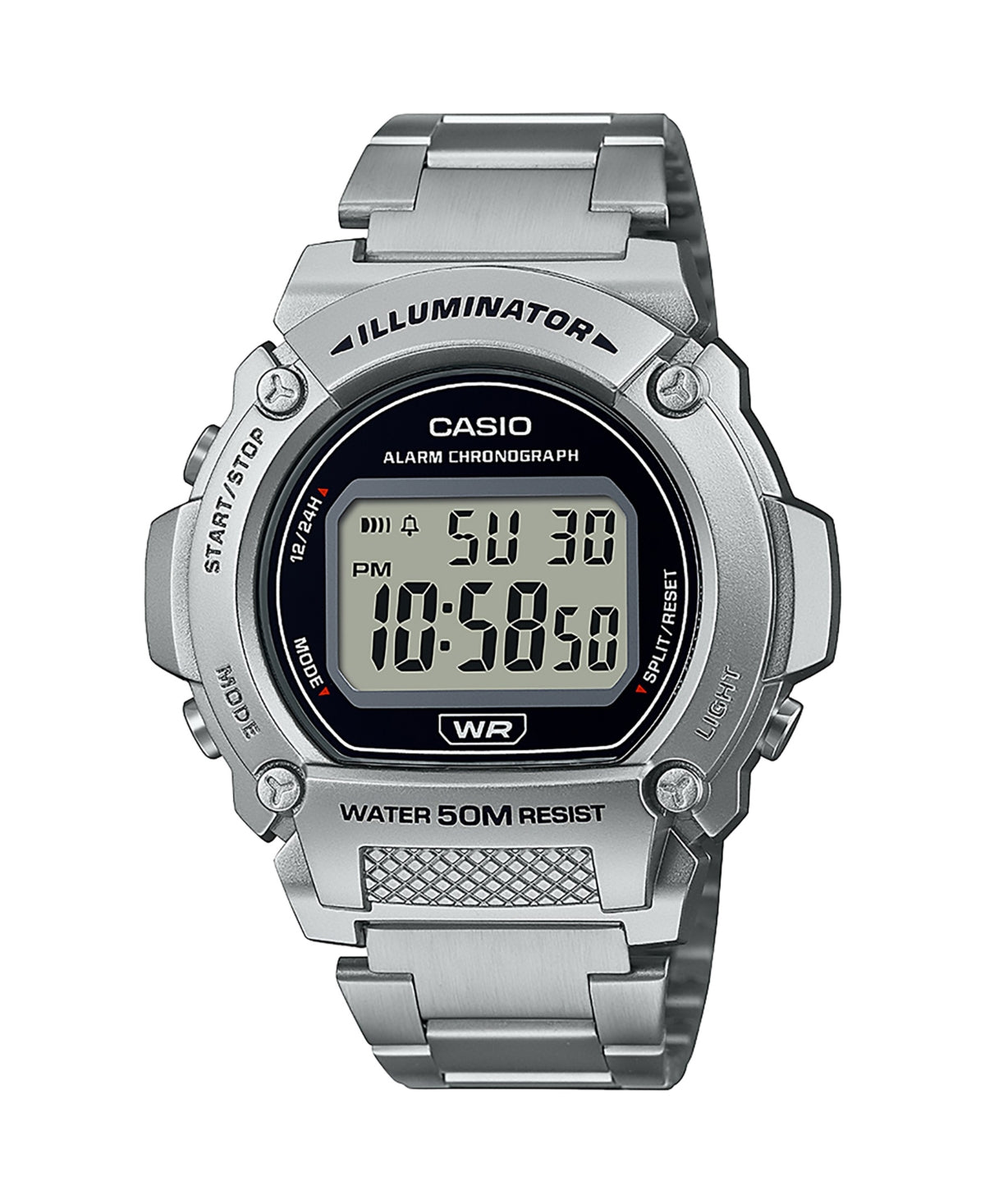 Casio Men's Digital Silver-tone Stainless Steel Watch 47mm, W219HD-1AV