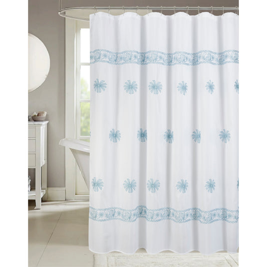 Bianca Embroidered Shower Curtain Blue
