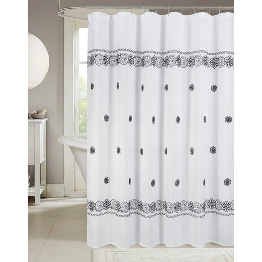Coby Embroidered Shower Curtain Black