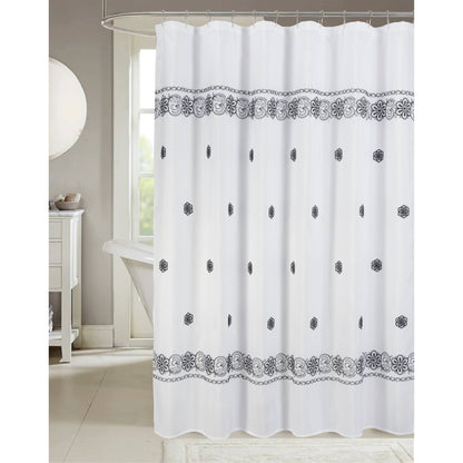 Coby Black Embroidered Shower Curtain