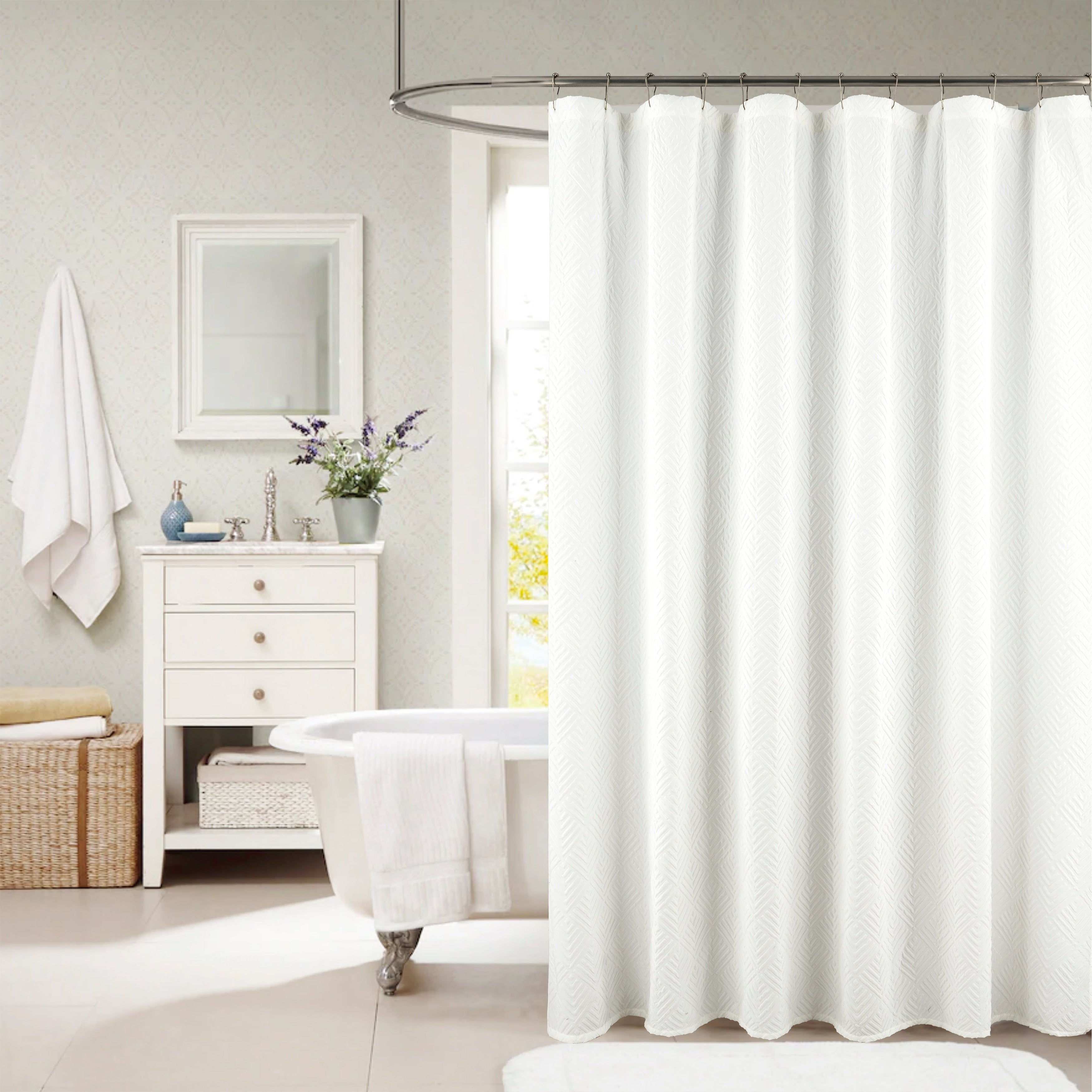 Jackie 3D Embossed Solid Shower Curtain - Thumbnail 2