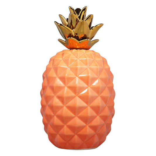 9"H Coral Pineapple W/Gld Crwn