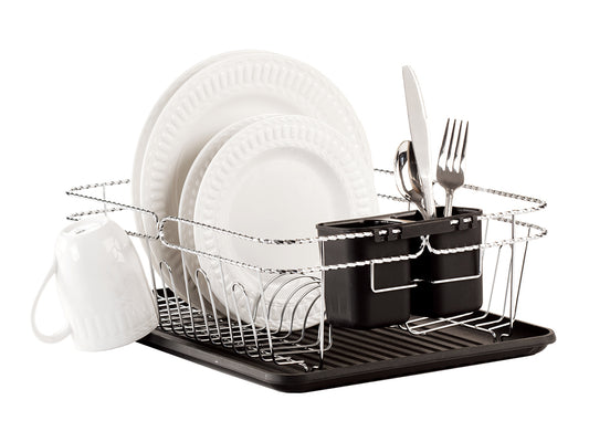 Kitchen Details Twisted Chrome 3 Piece Dish Rack in Black - 16.5" X 12.5" X 5.5"