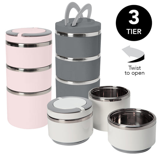 Round Twist 3 Tier Stainless Steel Insulated Lunch Box - 42oz