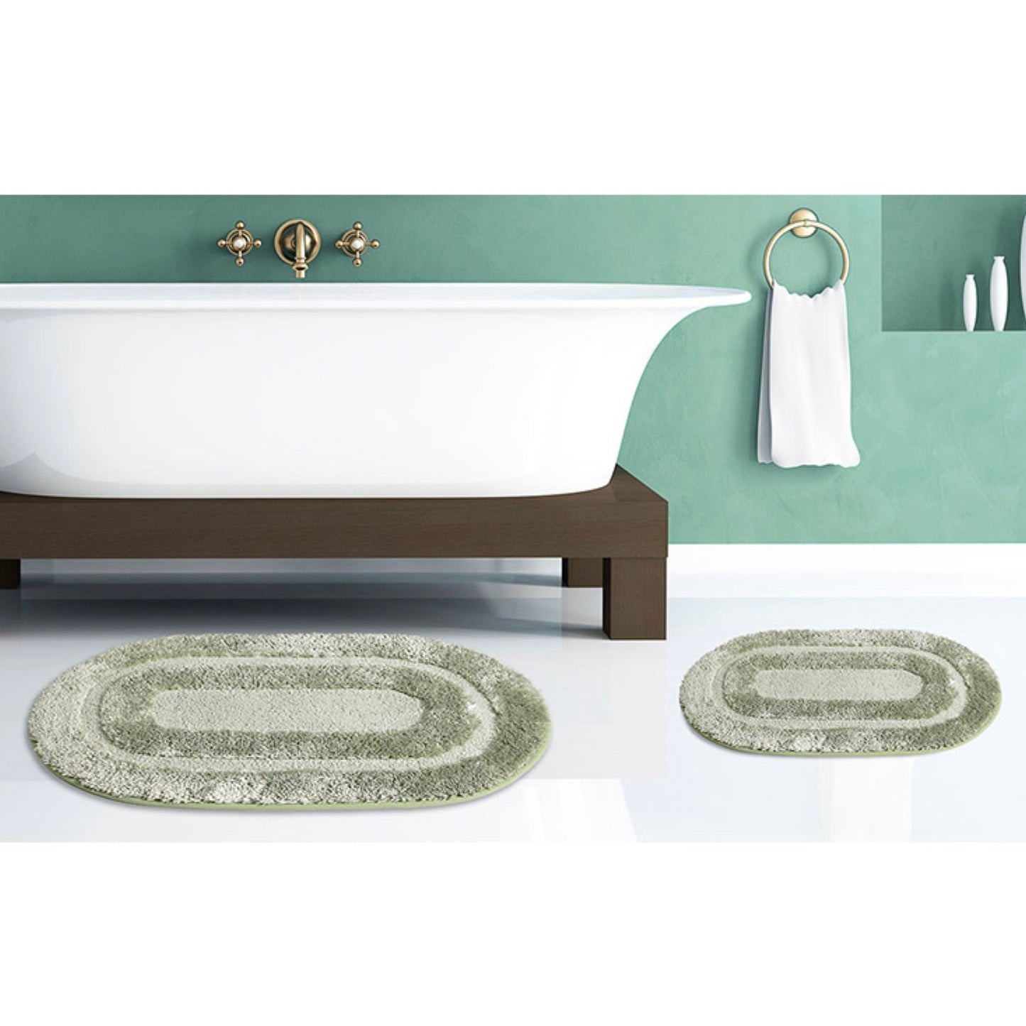 Highland Dunes Toney Oval 100% Microfiber 2 Piece Bath Rug Set Microfiber in Green | Wayfair 783766
