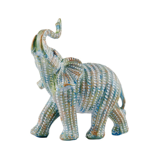 8x8.75 Blue Multi Elephant Figure | Elephant Lucky Figurine Home Decor Birthday Congratulatory House Warming Gift 
