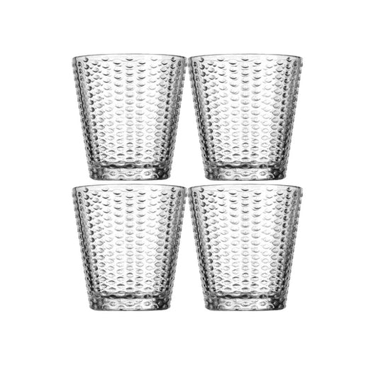 Attractive Durable Drinking Glasses, Set of 4 Clear Glass Cups, 4 Highball Glasses (12oz) 4 Rocks Glasses (12oz), Bubble Design Glassware Set for Water, Juice, Beer, Wine, and Cocktails