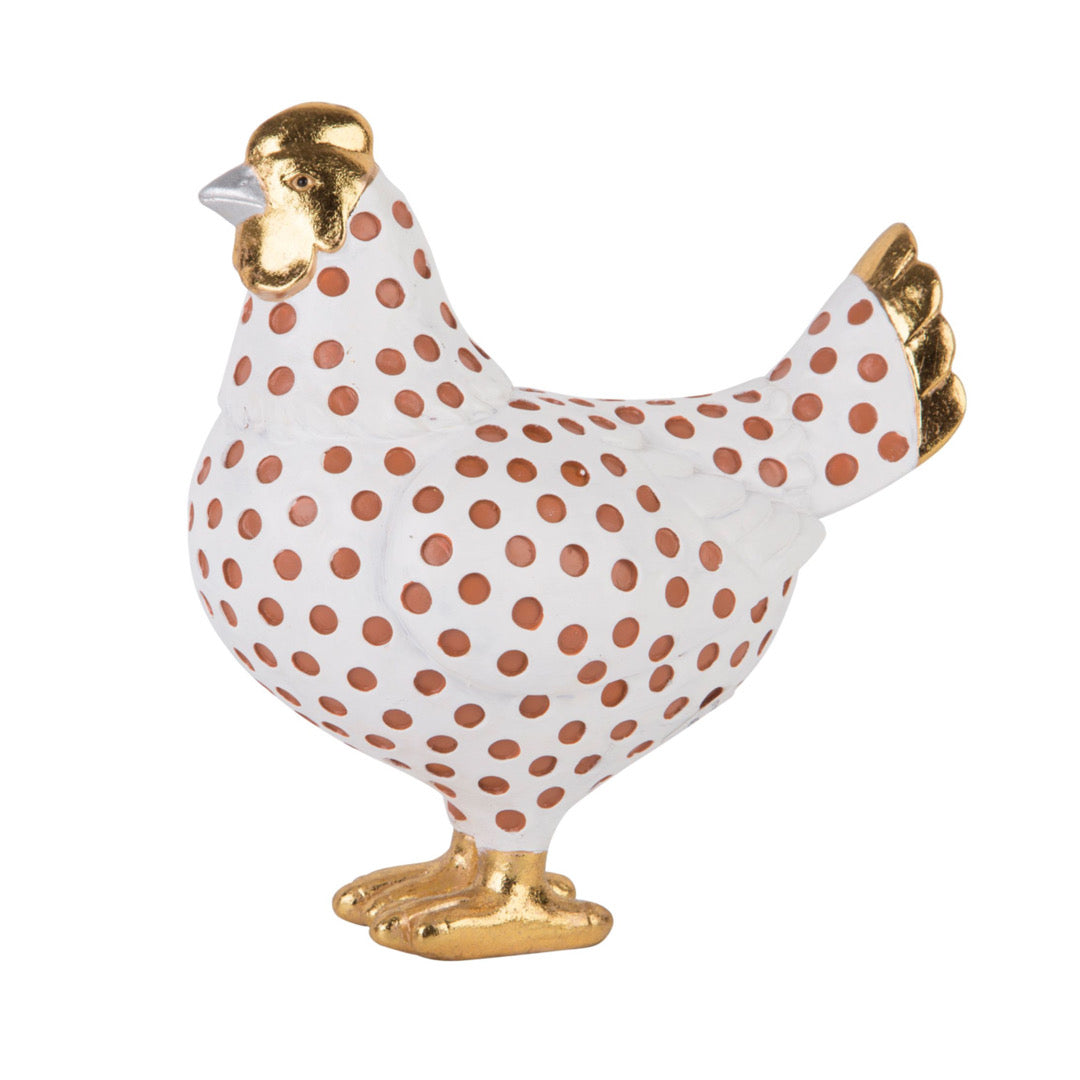 8"H Wht Resin Chicken W/Gld Spots