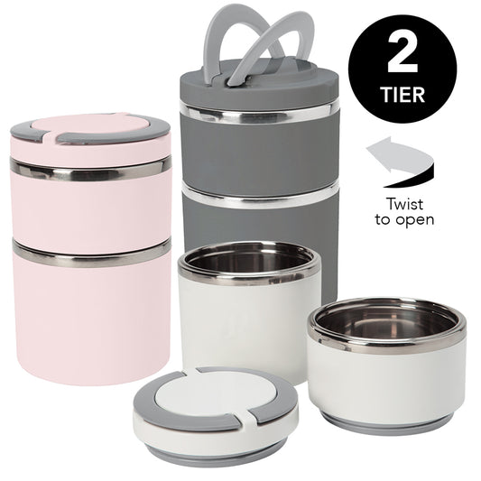 Kitchen Details Round Twist Stainless Steel Insulated Lunch Box | 2 Tiers