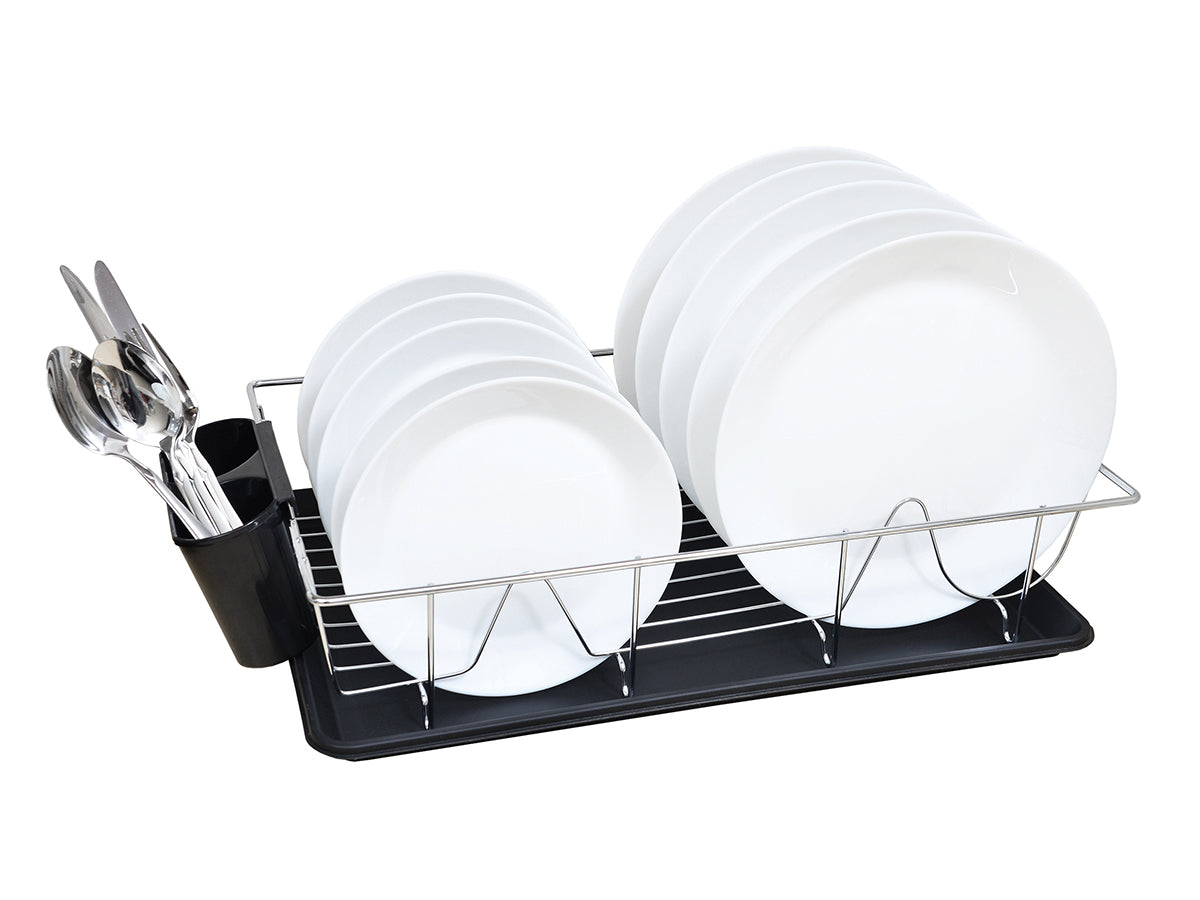 Kitchen Details Dishrack with Tray, 3 Piece Chrome, Black (4685-BLK)