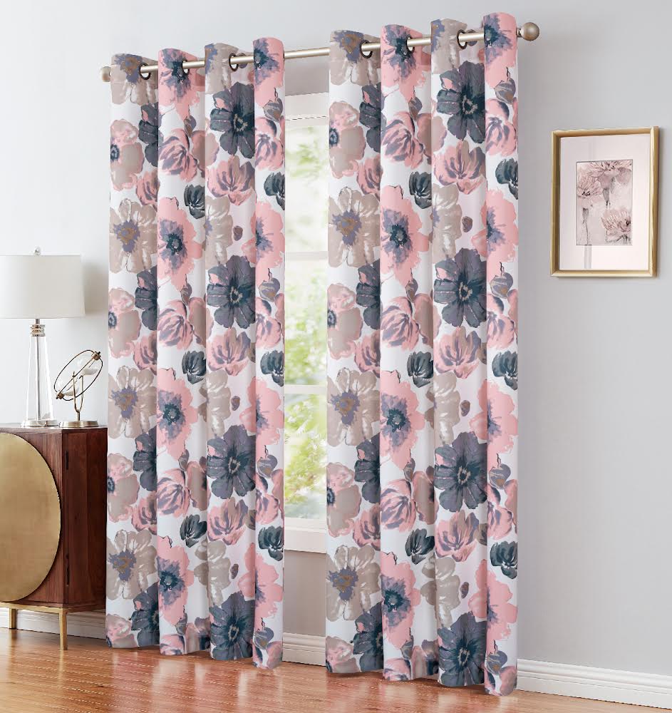 Naples Pink Printed Blackout Grommet Panel - Elegant 54''x84” Window Treatment