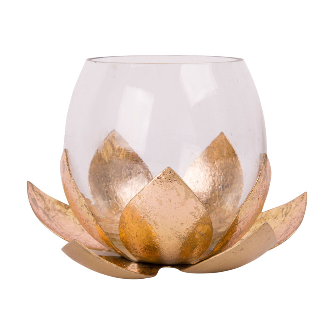 Home Essentials and Beyond Candleholders - 3.5'' Gold Flower Candleholder