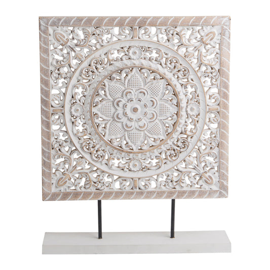 43938 15"H Wht Wash Sq Carved Stand