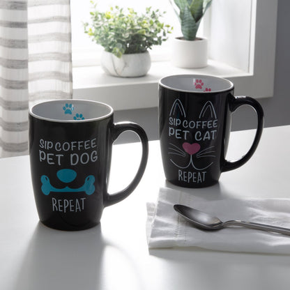 2pc Set Sip of Art Ceramic Coffee Mug W. Pet Saying Decal 15oz