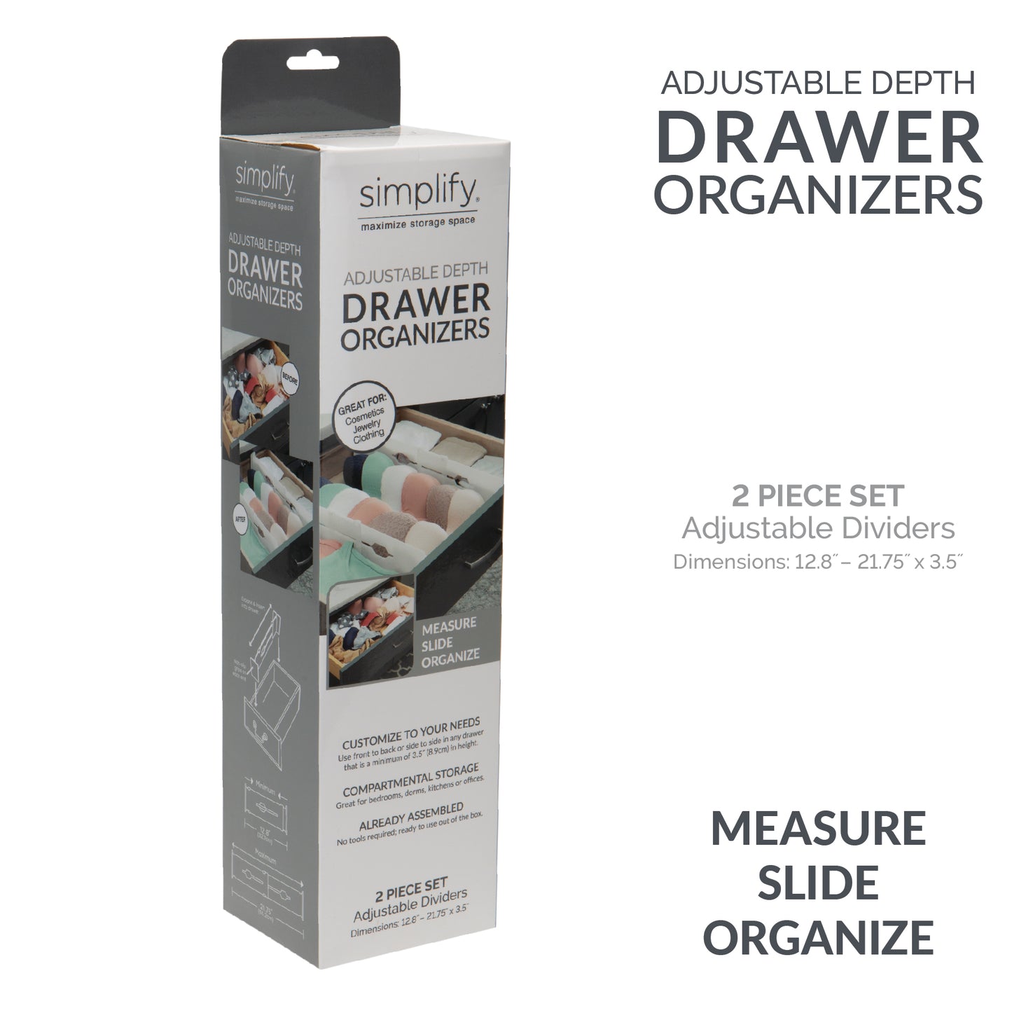 Simplify 2 Pack Adjustable Depth Draw Organizers - 12.83"x3.46"