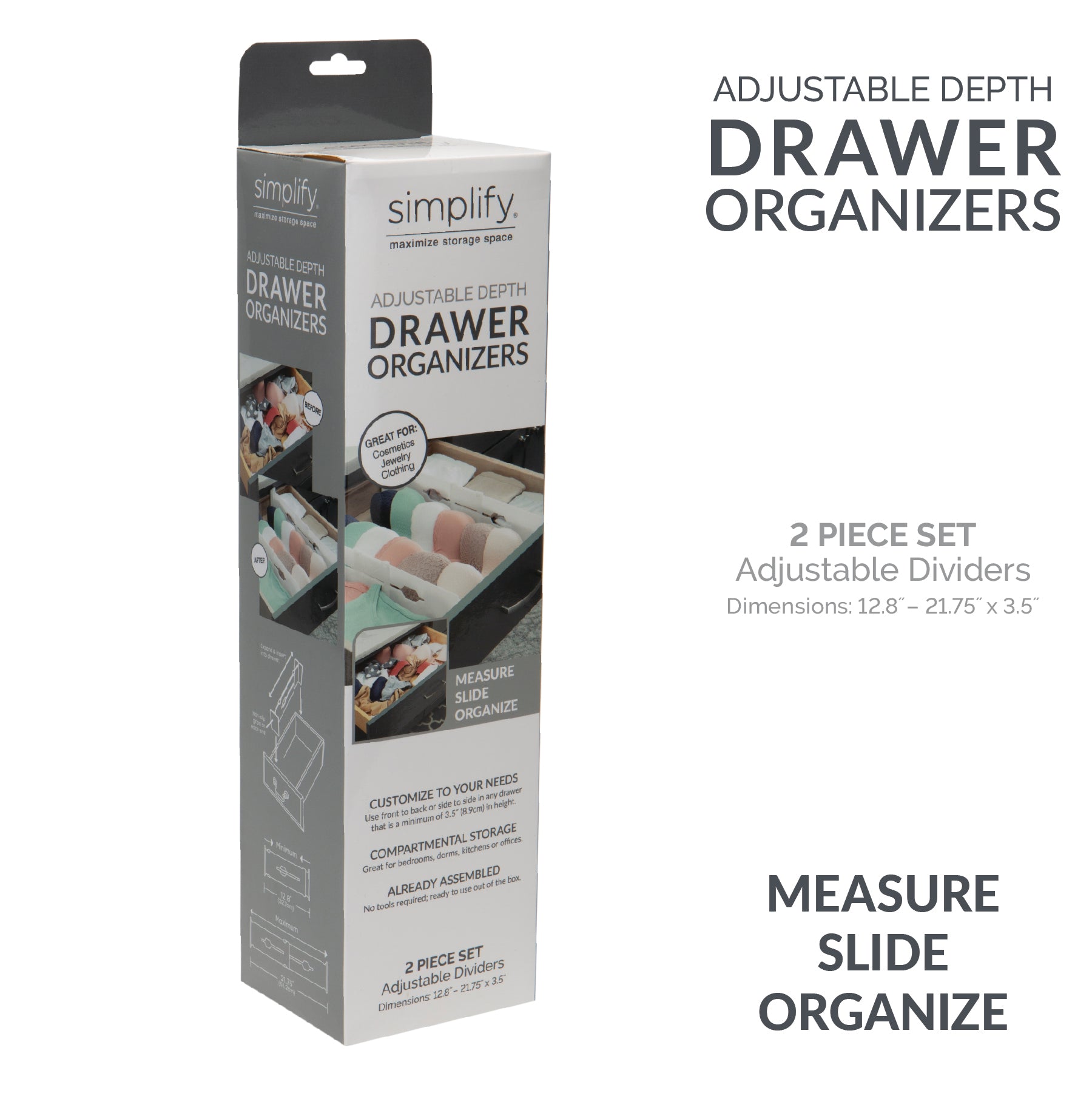 Simplify 2 Pack Adjustable Depth Draw Organizers