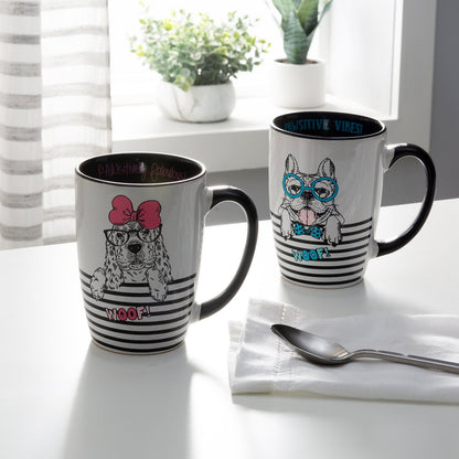 2pc Set Sip of Art Ceramic Coffee Mug W. Pet Saying Decal 15oz