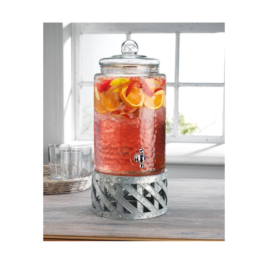 Fiddle & Fern 3-Gallon Hammered Glass Beverage Dispenser Clear