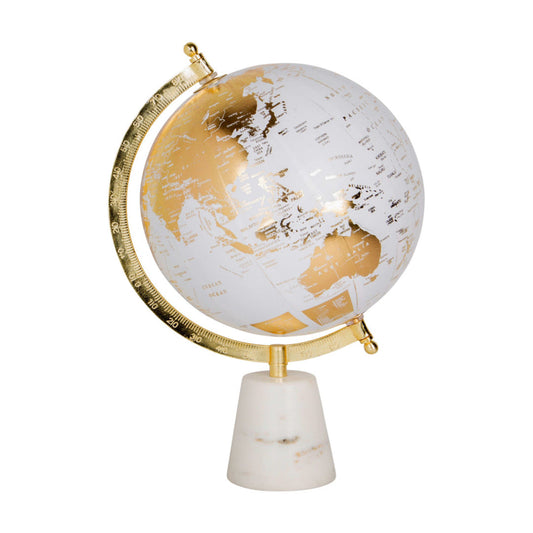 8"H White Foil Globe Marble Base8"H White Foil Globe Marble Base