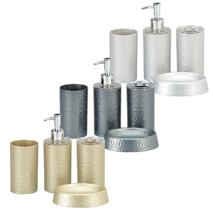 4PC BATHROOM ACCESSORY SET- WHITE/BLACK/GOLD ASSORT.