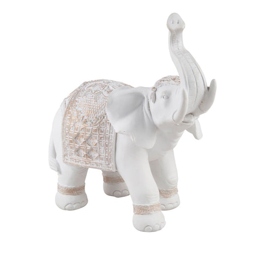 Whtie Elephant with Trunk Up Gold Accents - Polystone Elephant Statue Figurines - Elefantes Home Decor