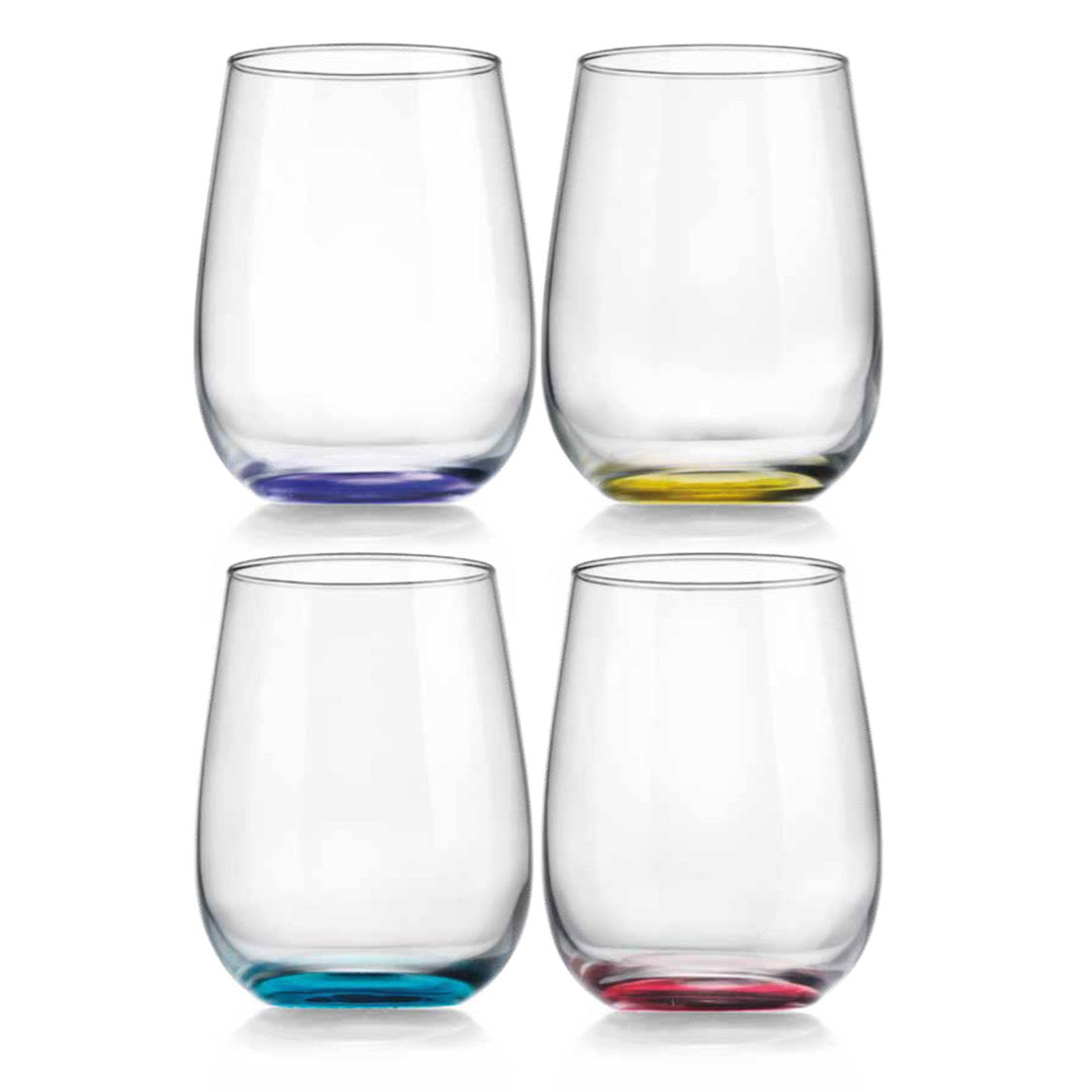 Tri Color Stemless Glass, Set of 4, 15 Oz