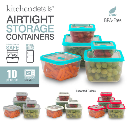 10pk Square Food Storage Container with Lids & open vent