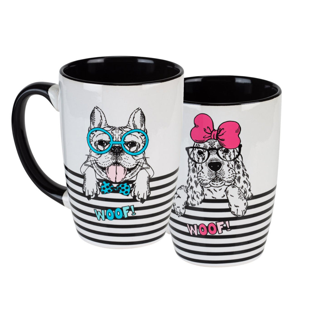 2pc Set Sip of Art Ceramic Coffee Mug W. Pet Saying Decal 15oz