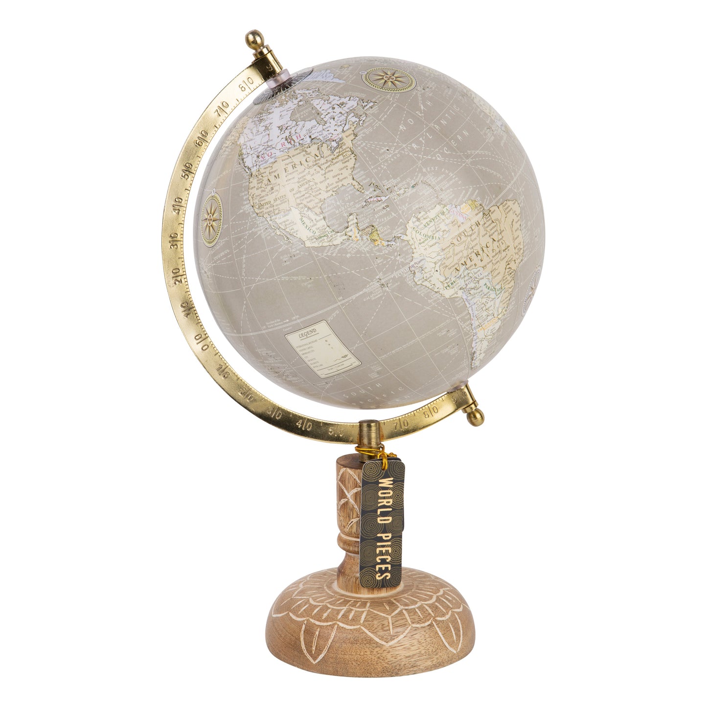 43616 8" Grey World Globe On Wood Base