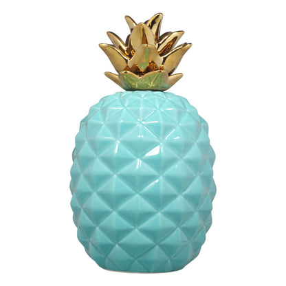 9"H Aqua Pineapple W/Gld Crown