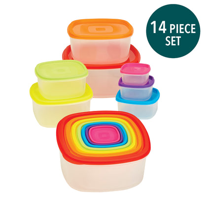 Mainstays Plastic Rainbow Food Storage Set, Multi Color, 14 Count