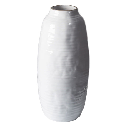 15"H White Textured Vase