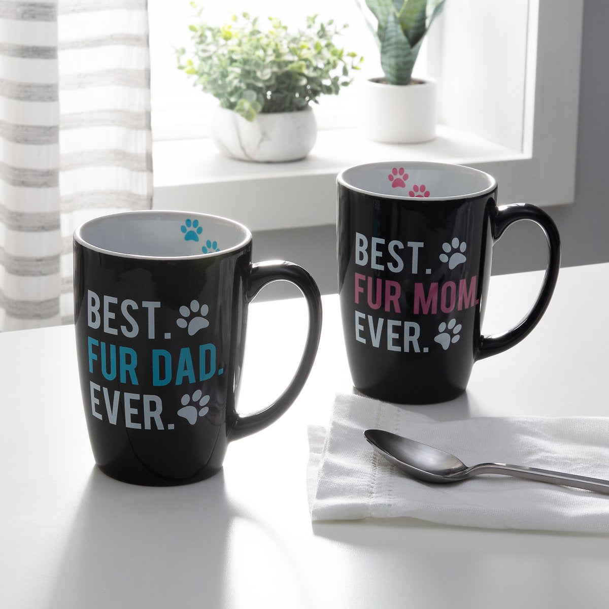 2pc Set Sip of Art Ceramic Coffee Mug W. Pet Saying Decal 15oz