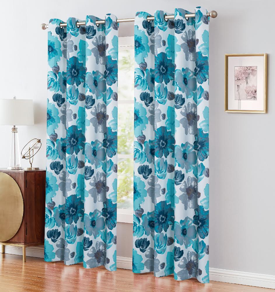 Naples Teal Printed Blackout Grommet Panel - Elegant 54''x84” Window Treatment