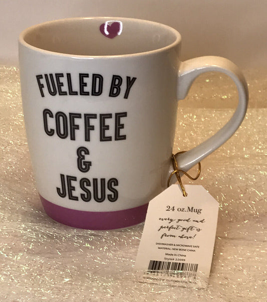 Kennedy International FUELED by COFFEE and JESUS New Bone China 24 Oz. Mug